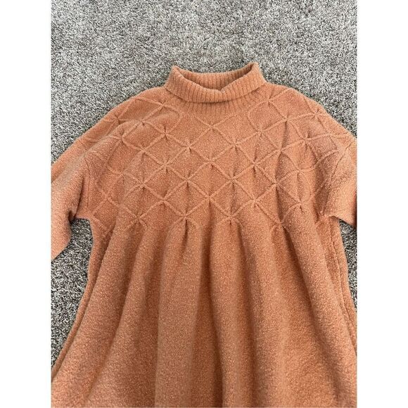 Free People Jaci Sweater Dress S Long Sleeve Mock Neck Knit Textured Wool “Doe” - Picture 7 of 16